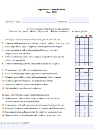 Supervisory Evaluation Form