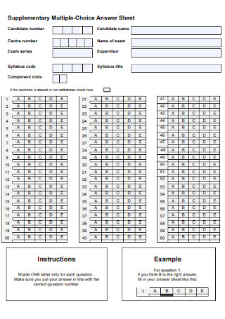 Supplementary Multiple Choice Answer Sheet
