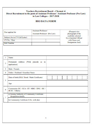Teacher Bio Data Form