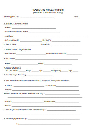 Teacher Job Application Form
