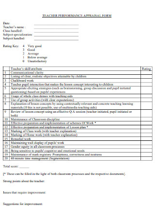 Teacher Performance Appraisal Form