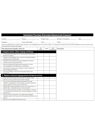 Teaching Strategies Observation Checklist