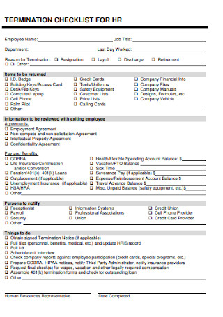 Termination Checklist for HR Template
