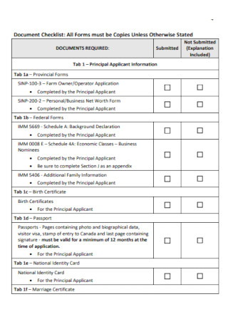 Third Party Document Checklist