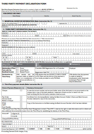 Third Party Payment Declaration Form