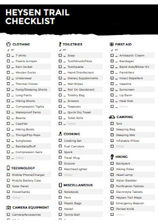Trail Checklist Format