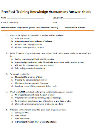 Training Knowledge Assessment Answer Sheet