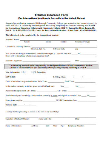 Transfer Clearance Form 
