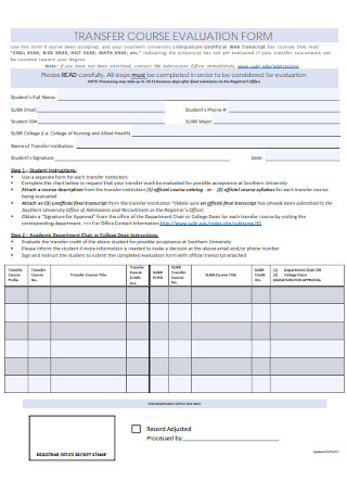 Transfer Course Evaluation Form