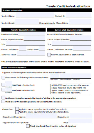 Transfer Credit Re Evaluation Form