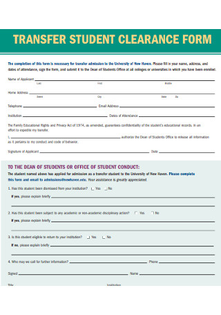 Transfer Student Clearance Form