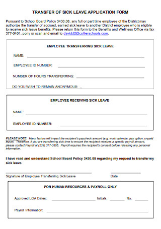 Transfer of Sick Leave Application Form