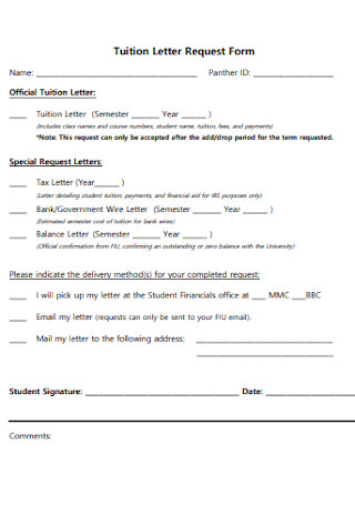 Tuition Letter Request Form