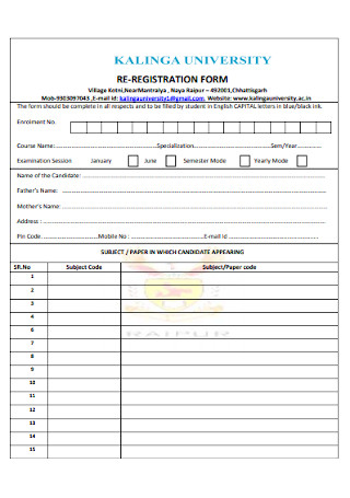 University Registration Form