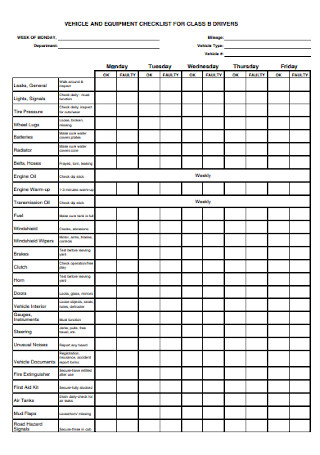 Vehicle Checklist for Driver Classes