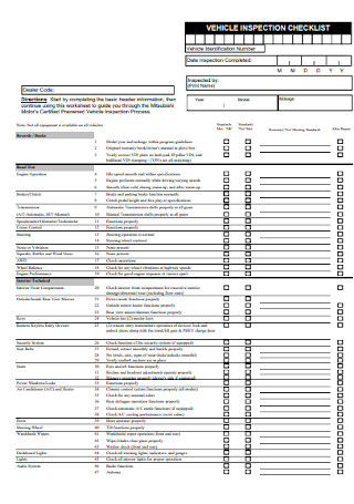 Vehicle Inspection Checklist Example