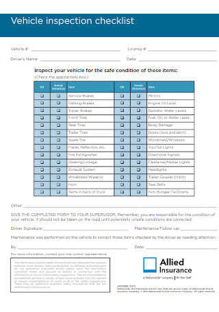 Vehicle Insurance Inspection Checklist
