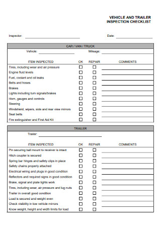 Vehicle and Trailer Inspection Checklist