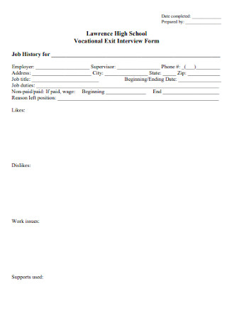Vocational Exit Interview Form