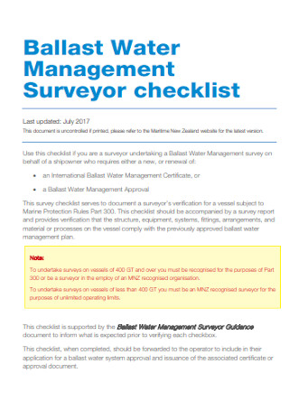 Water Management Survey Checklist