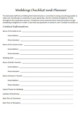 Wedding Checklist and Planner