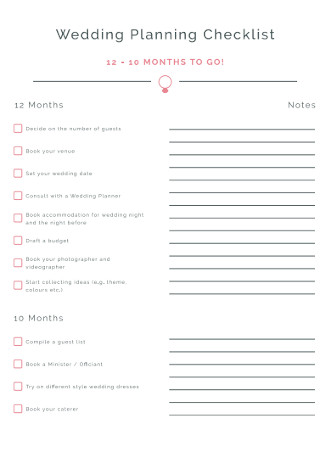 Wedding Month Planning Checklist