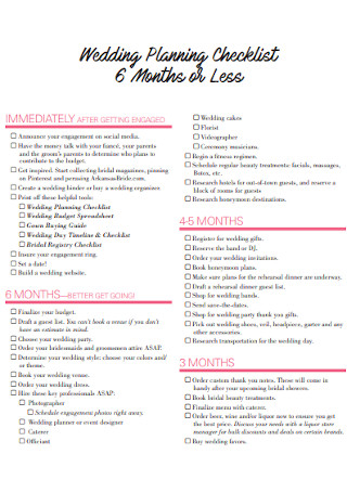 Wedding Planning Checklist Example