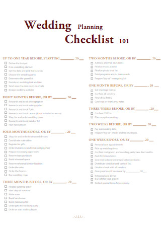 Wedding Planning Checklist Format