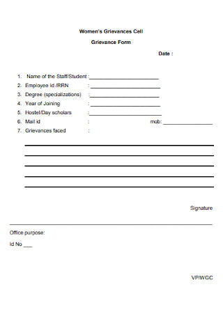 Womens Grievances Cell Form