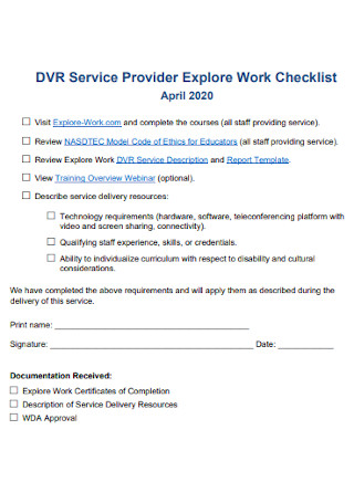 Work Service Checklist