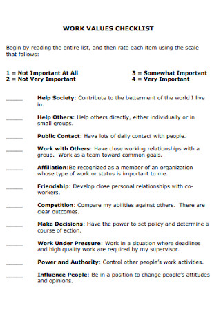 Work Values Checklist