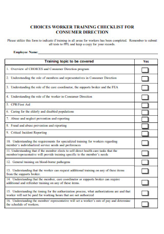 Worker Training Checklist Template