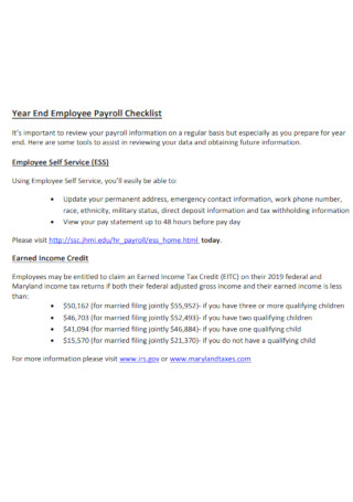 Year End Employee Payroll Checklist