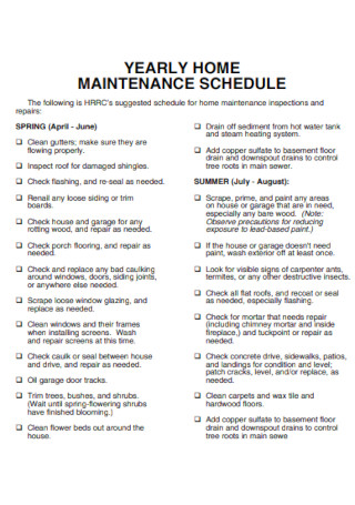 Yearly Home Maitenance Checklist