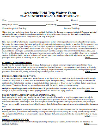 Academic Field Trip Waiver Form