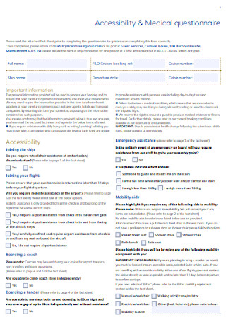 Accessibility and Medical questionnaire