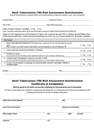 Adult Tuberculosis Risk Assessment Questionnaire