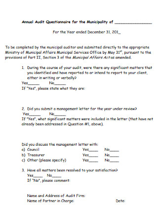 Annual Audit Questionnaire