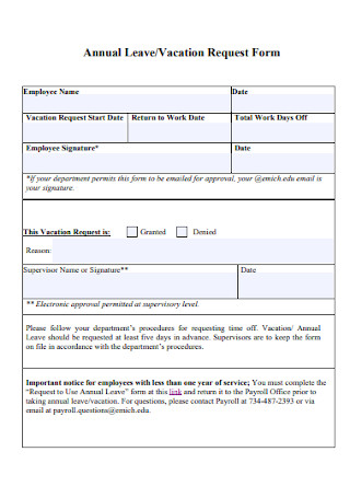 Annual Vacation Request Form 