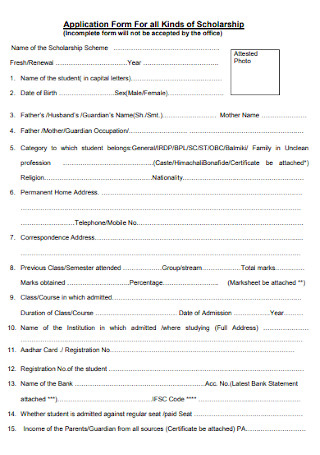 Application Form For all Kinds of Scholarship