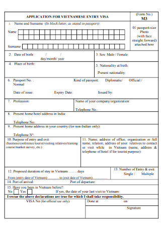 Application Form for Entry Visa
