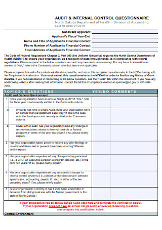 Audit Internal Control Questionnaire