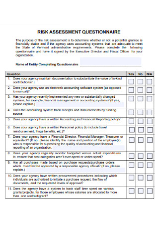 Basic Risk Assessment Questionnaire Template
