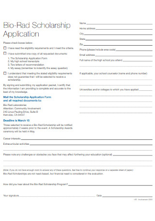Bio Rad Scholarship Application Form