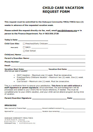 Child Care Vacation Request Form