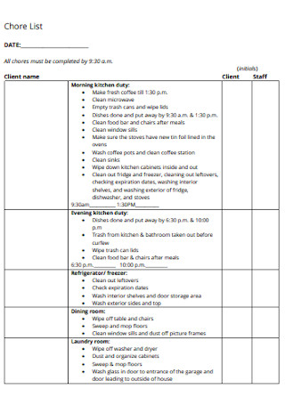 Chore List Format