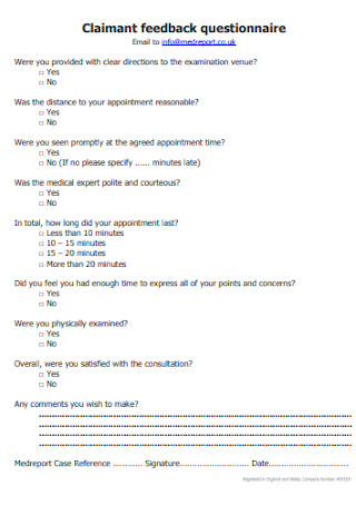 Claimant Feedback Questionnaire