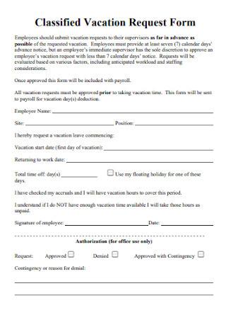 Classified Vacation Request Form 