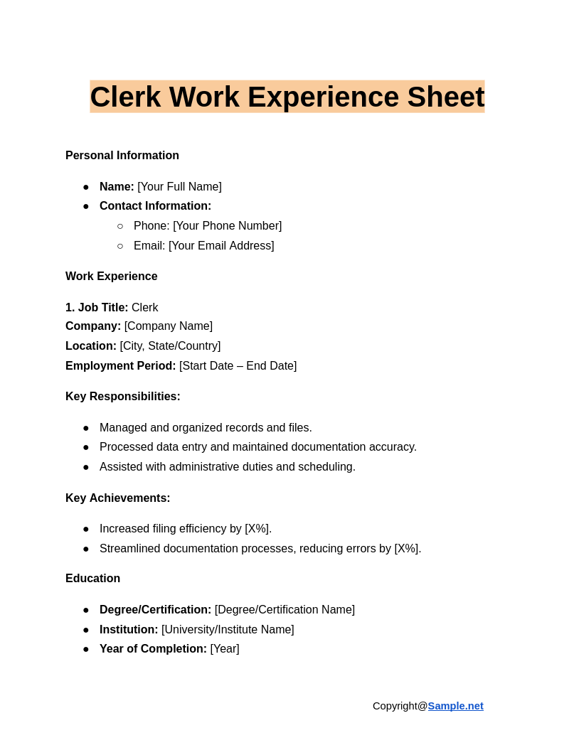 Clerk Work Experience Sheet Google Docs 01 03 2025 04 17 PM