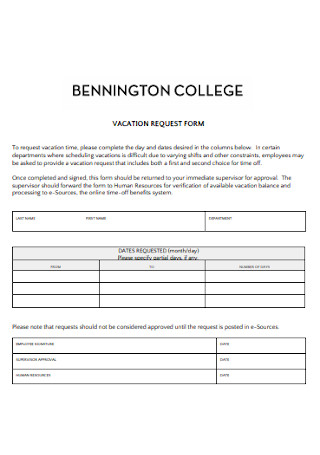 College Vacation Request Form Template